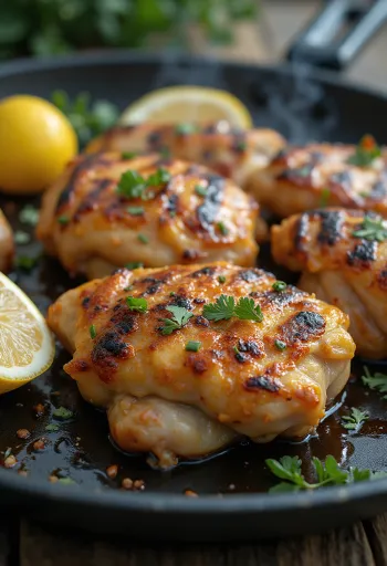 Muslos de pollo al grill servidos