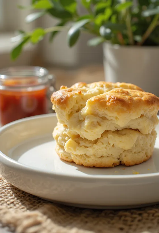 Scone horneado alto y dorado, partido a la mano