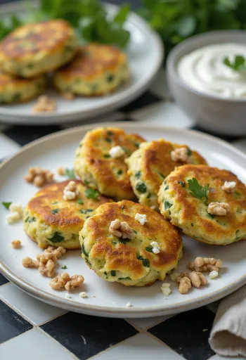 Kolokithokeftedes con nuez o avellana, con verduras frescas y especias