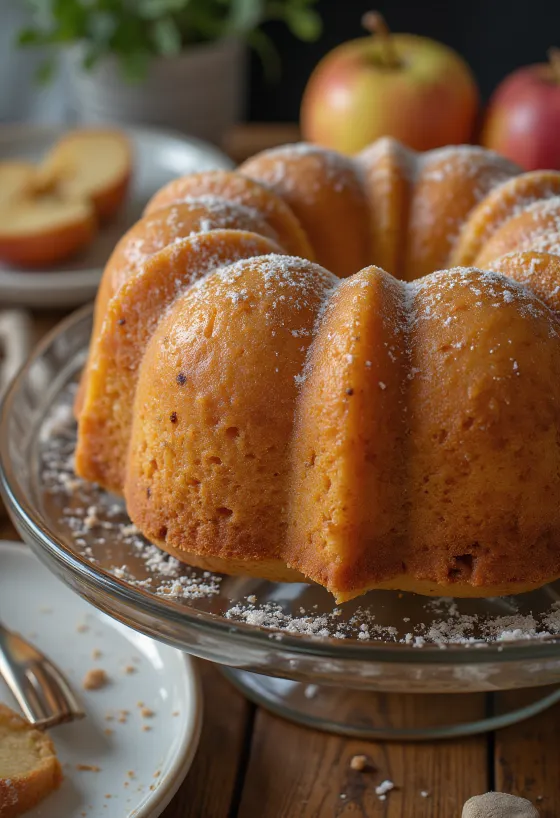 Kuglóf de manzana y canela servido