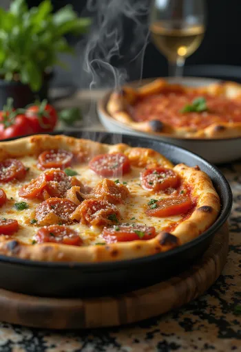 Pizza Chicago Deep-Dish con mucho queso y salsa de tomate
