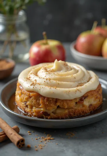 Pastel de mousse de manzana y canela decorado con rodajas de manzana