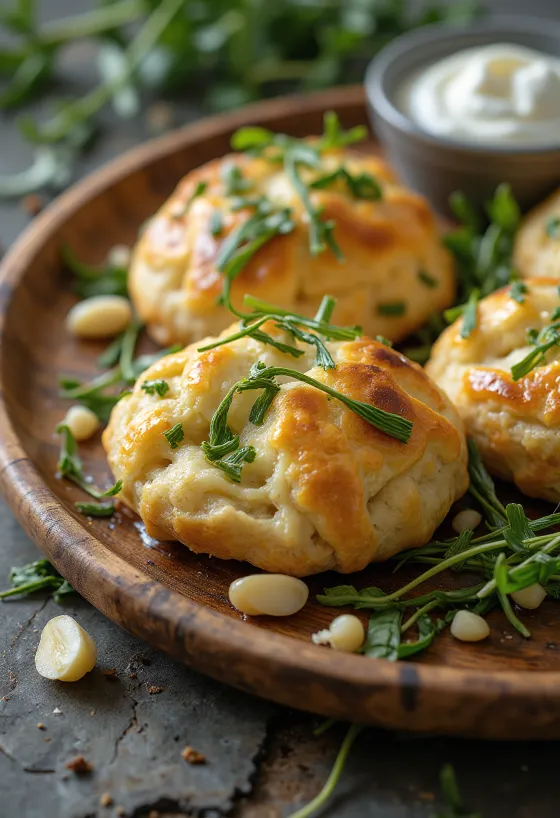 Bisquets con motitas verdes de ajo silvestre