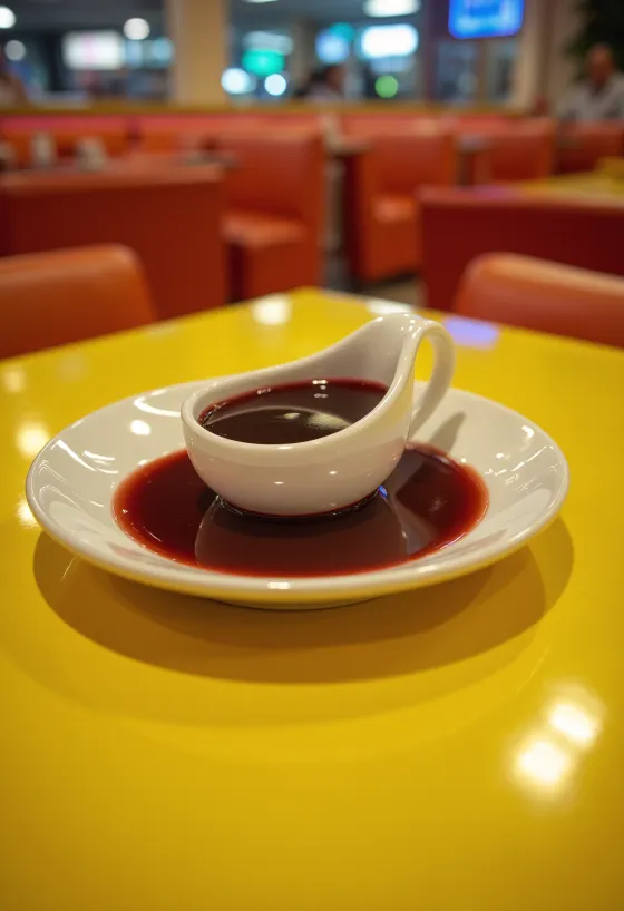 Salsa de vino tinto a la naranja en un tazón, decorada con romero fresco y cáscara de naranja