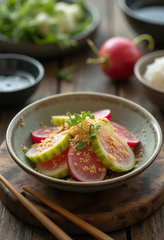 Nukazuke con verduras frescas en tazón