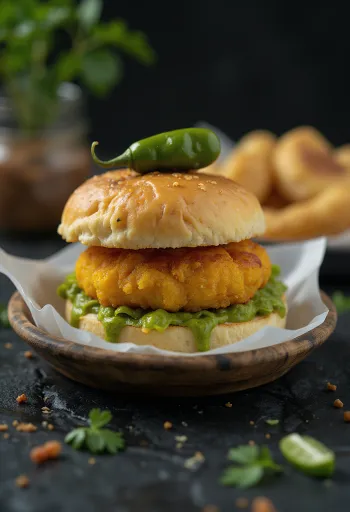 Vada Pav relleno de carne servido