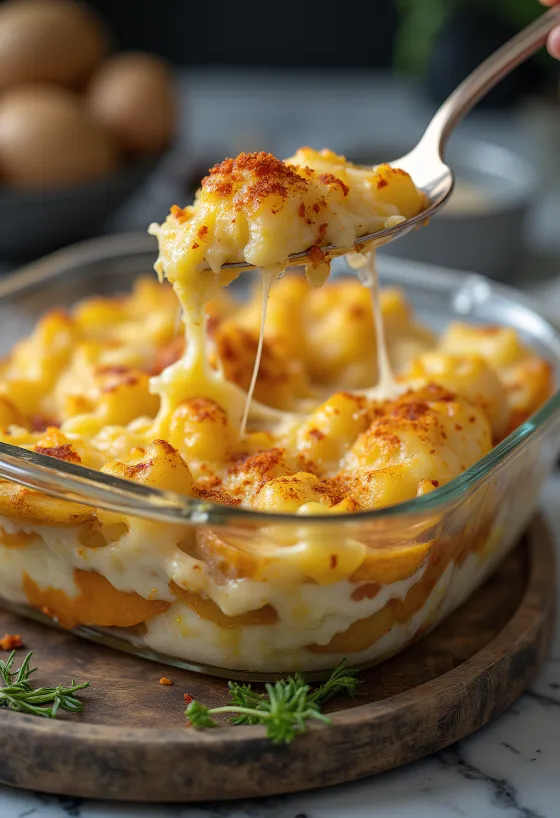 Cazuela de papas vegana servida con perejil fresco