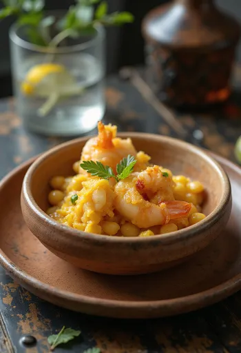 Acarajé con vatapá, comida brasileña crujiente con salsa de coco