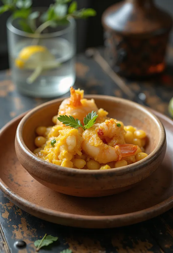 Acarajé con vatapá, comida brasileña crujiente con salsa de coco