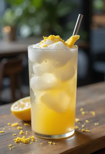 Frappé de limón y jengibre bebida refrescante decorada con rodaja de limón