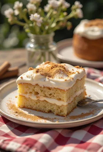 Pastel cremoso de canela servido en rebanadas