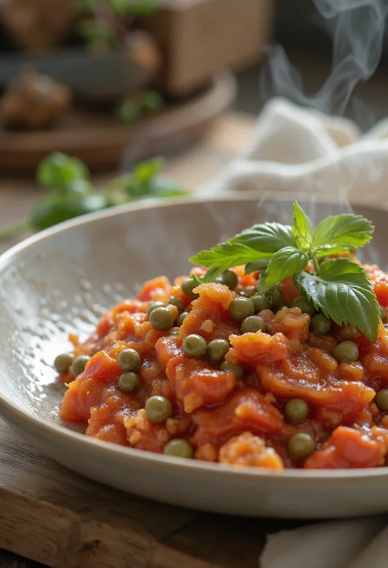 Salsa de tomate con alcaparras servida