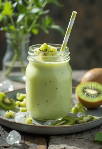 Kéfir probiótico de kiwi y menta con hielos