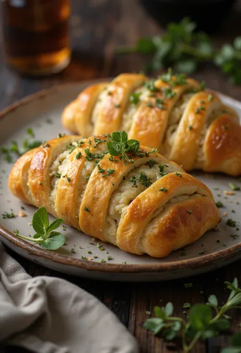 Stromboli con orégano, quesos frescos y rellenos especiados, corteza dorada