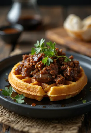 Waffles de carne Wagyu servidos
