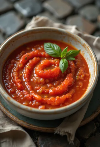 Salsa de jitomate y albahaca servida