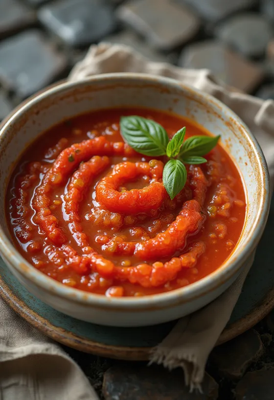 Salsa de jitomate y albahaca servida