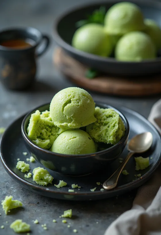 Sorbete de té verde casero postre refrescante
