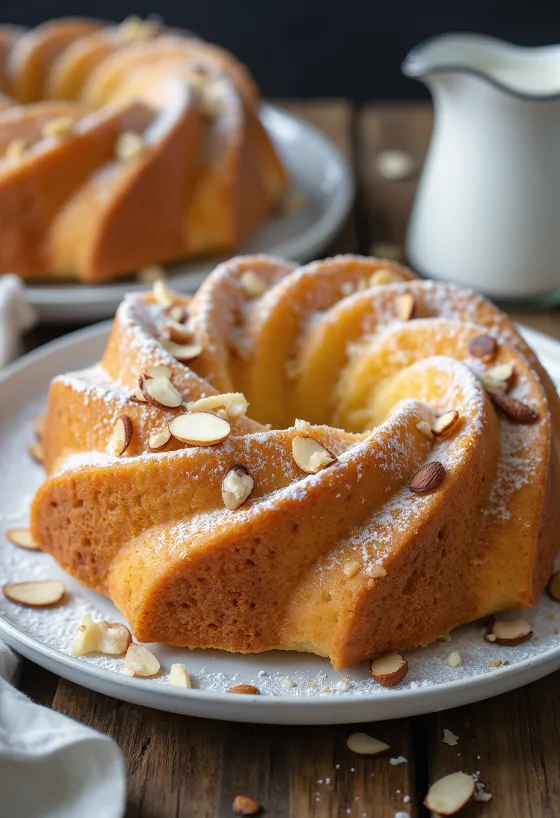 Kuglóf de manzana y almendra servido