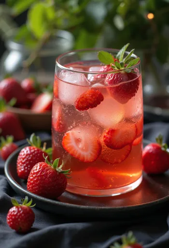 Sidra de fresa con albahaca servida en vasos de vidrio