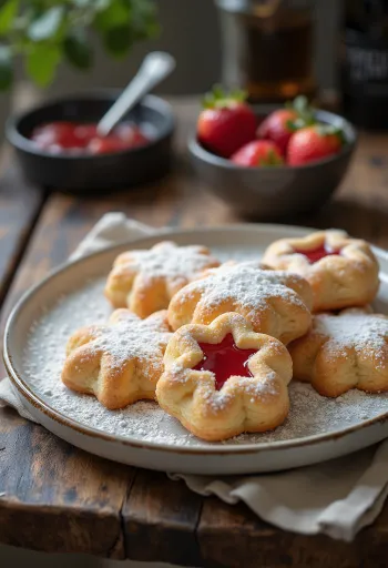 Linzer de fresa espolvoreado con azúcar glass y relleno de mermelada