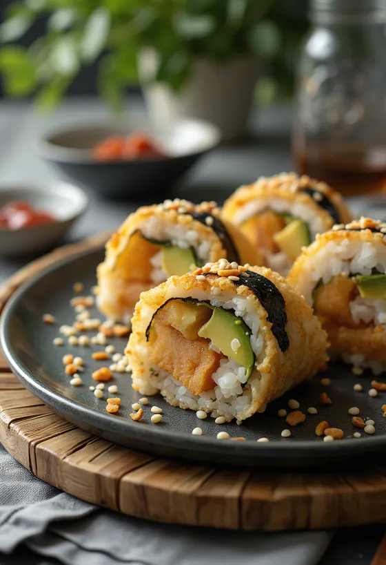 Temaki con tofu, servido con ajonjolí