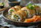 Temaki con tofu, servido con ajonjolí