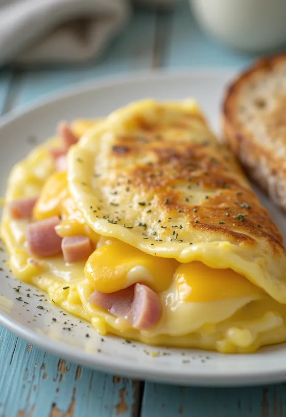 Omelette relleno con verduras frescas y queso derretido en su interior
