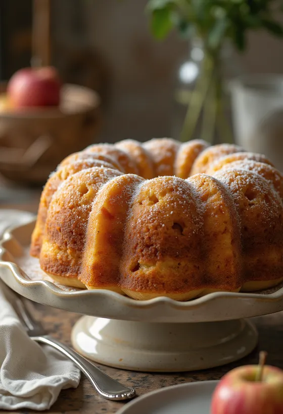 Kuglóf de manzana y miel servido