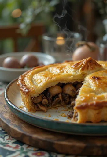 Pastel de pichón servido con costra dorada