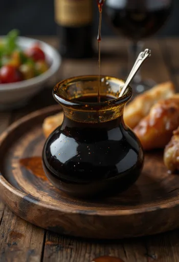 Salsa de vinagre balsámico al romero servida