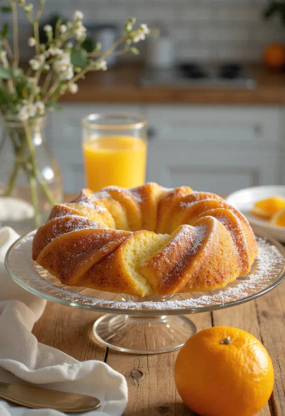 Kuglóf de manzana y naranja servido