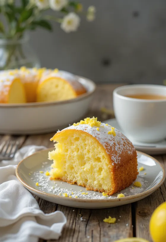 Pastel de limón con ralladura fresca y azúcar glass