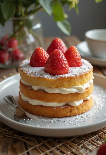 Pastel de fresas servido en un plato