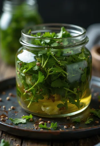 Cilantro picante encurtido servido