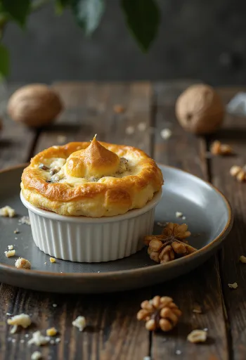 Soufflé de Queso Azul y Nuez servido