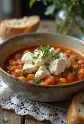 Fasolada espolvoreada con queso feta, sopa de frijoles servida con aceite de oliva fresco