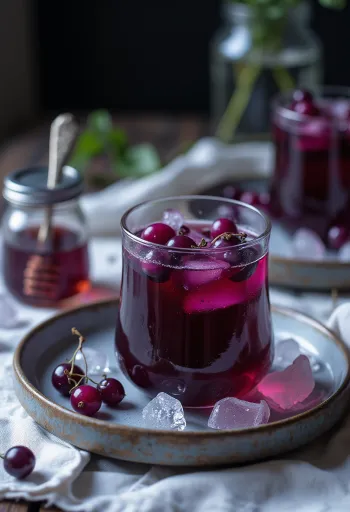 Té de grosella negra servido en vaso con hielo