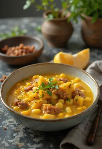 Locro criollo, rica sopa de carne con verduras y frijoles