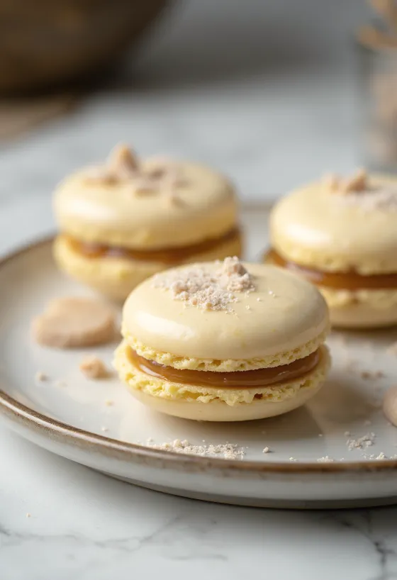 Macarons de miel y mazapán servidos