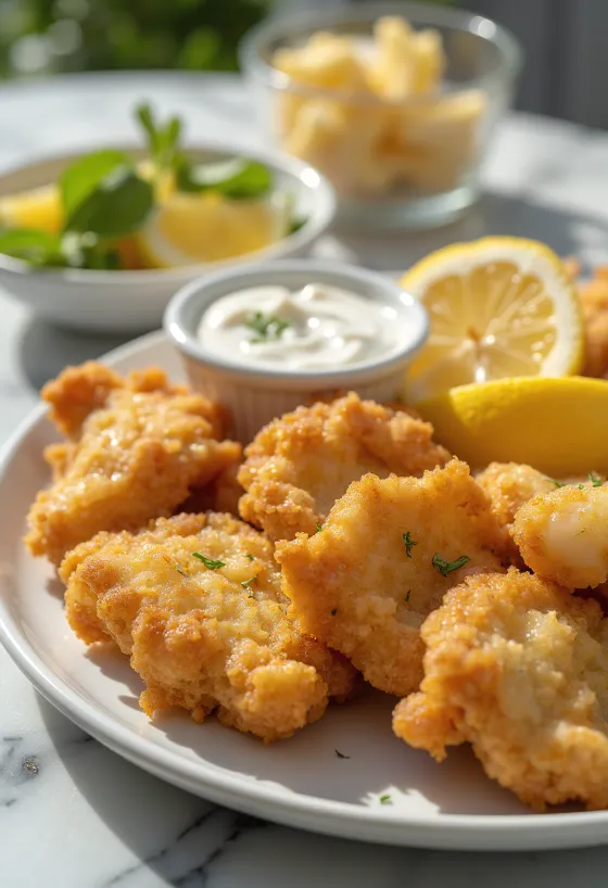 Sesos empanizados crujientes servidos con verduras frescas