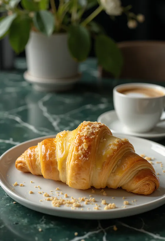 Croissant de queso y crema servido