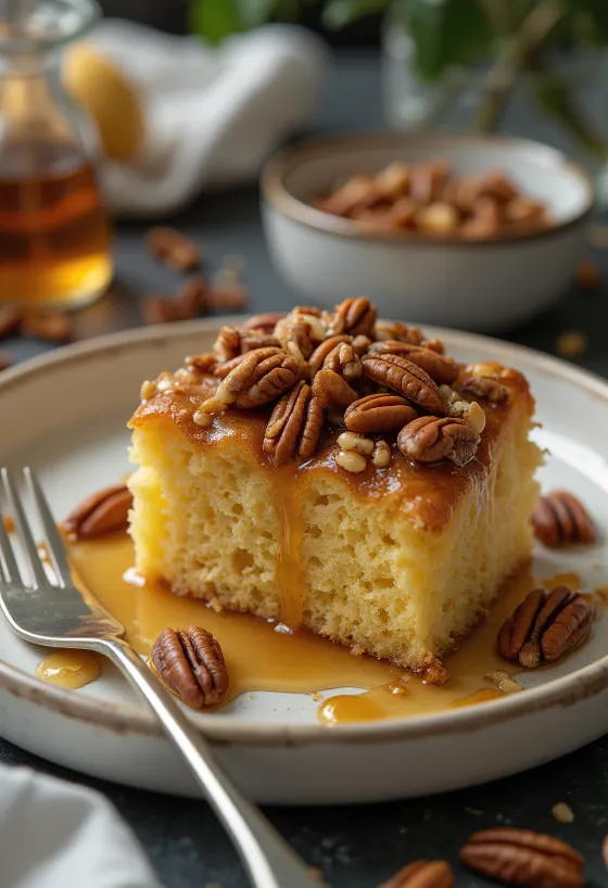 Pastel de nuez pecana servido