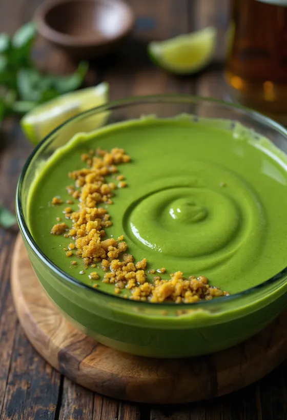 Crema de aguacate y espinacas servida