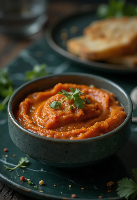 Salsa Romesco servida con alimentos a la parrilla