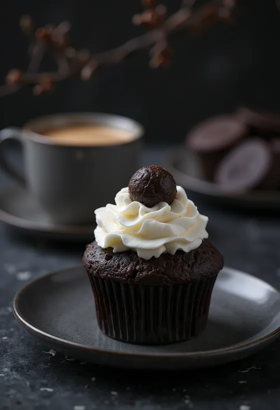 Cupcakes de trufa y café con cobertura de chocolate