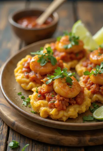 Acarajé con camarones y frijoles carita, servido como bolas fritas doradas