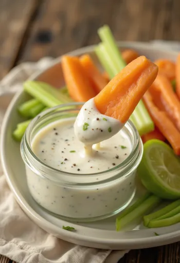 Aderezo ranch servido con verduras frescas