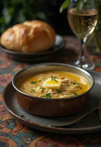 Bagna cauda con mantequilla, salsa cremosa de ajo servida con pan fresco