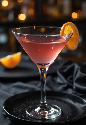 Cóctel Cosmopolitan decorado con cáscara de naranja